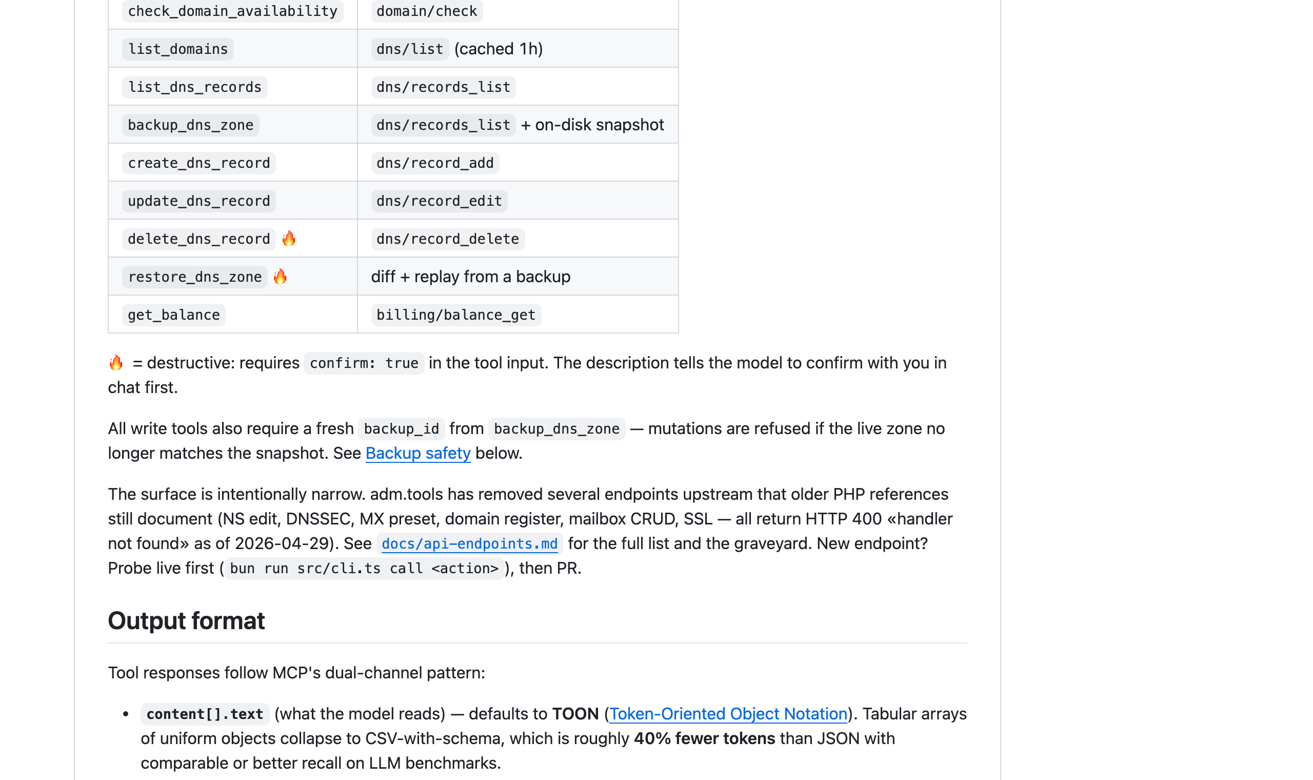 ukraine.com.ua MCP README з таблицею domain, DNS, backup і restore operations